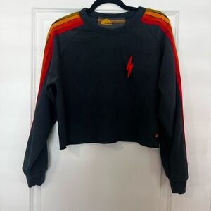 Aviator Nation Charcoal Sweater with Rainbow Stripes